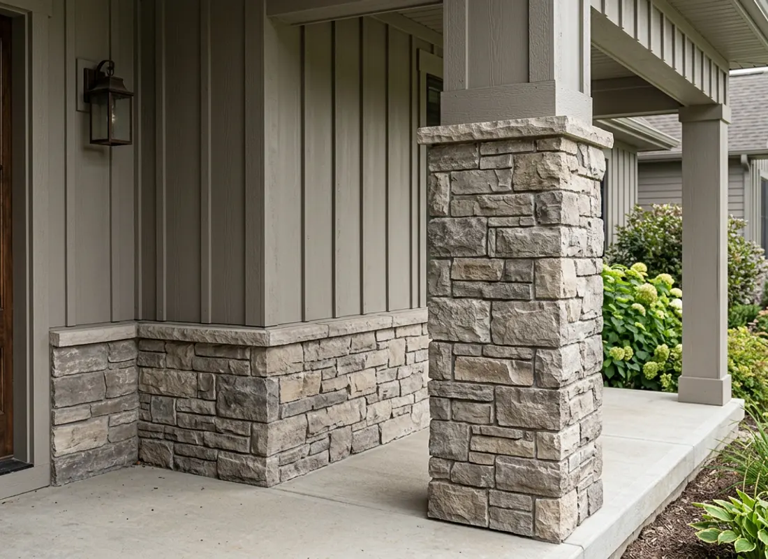 Stacked stone porch columns